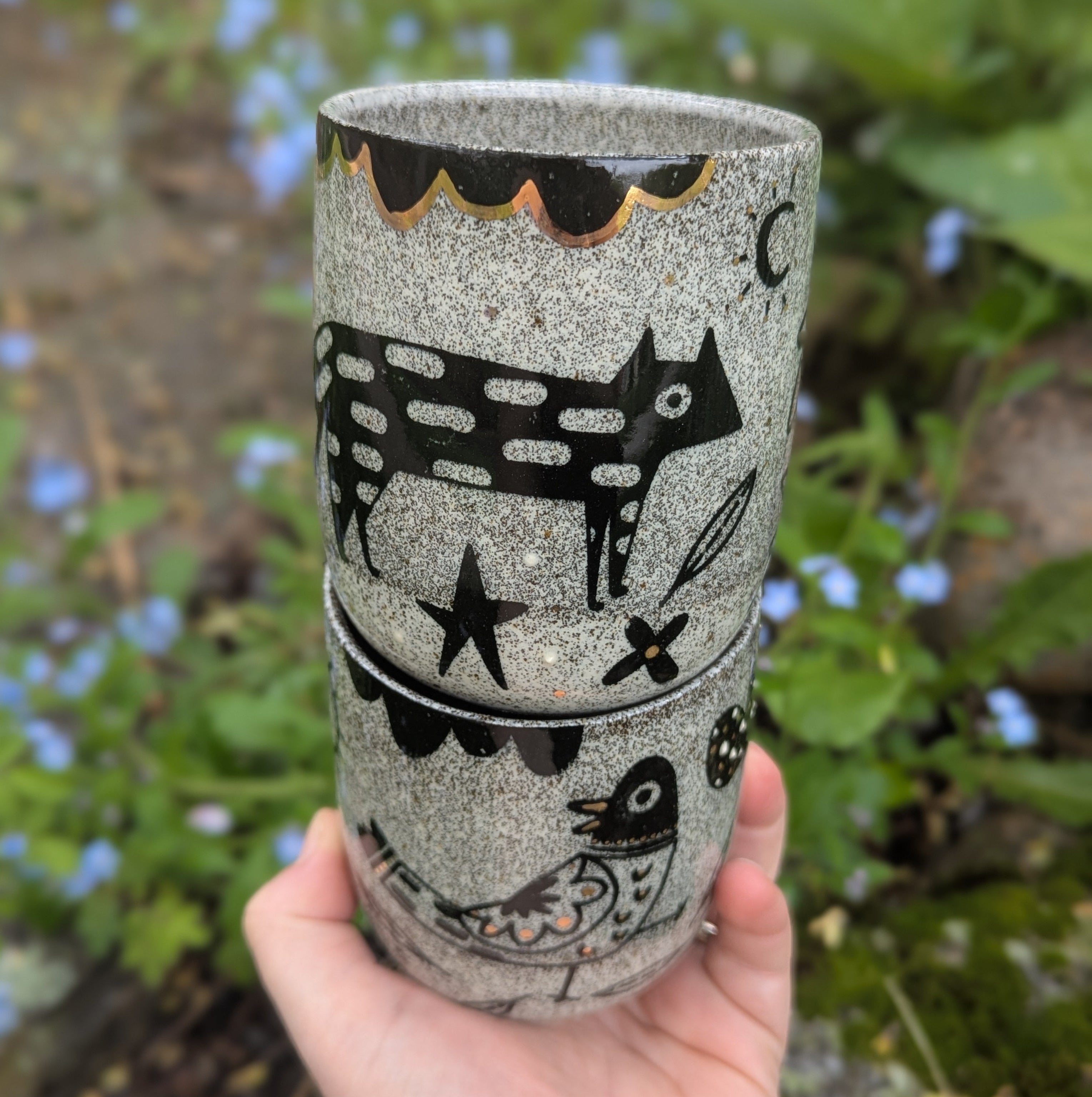 Folk Fox & Pigeon Cup Set