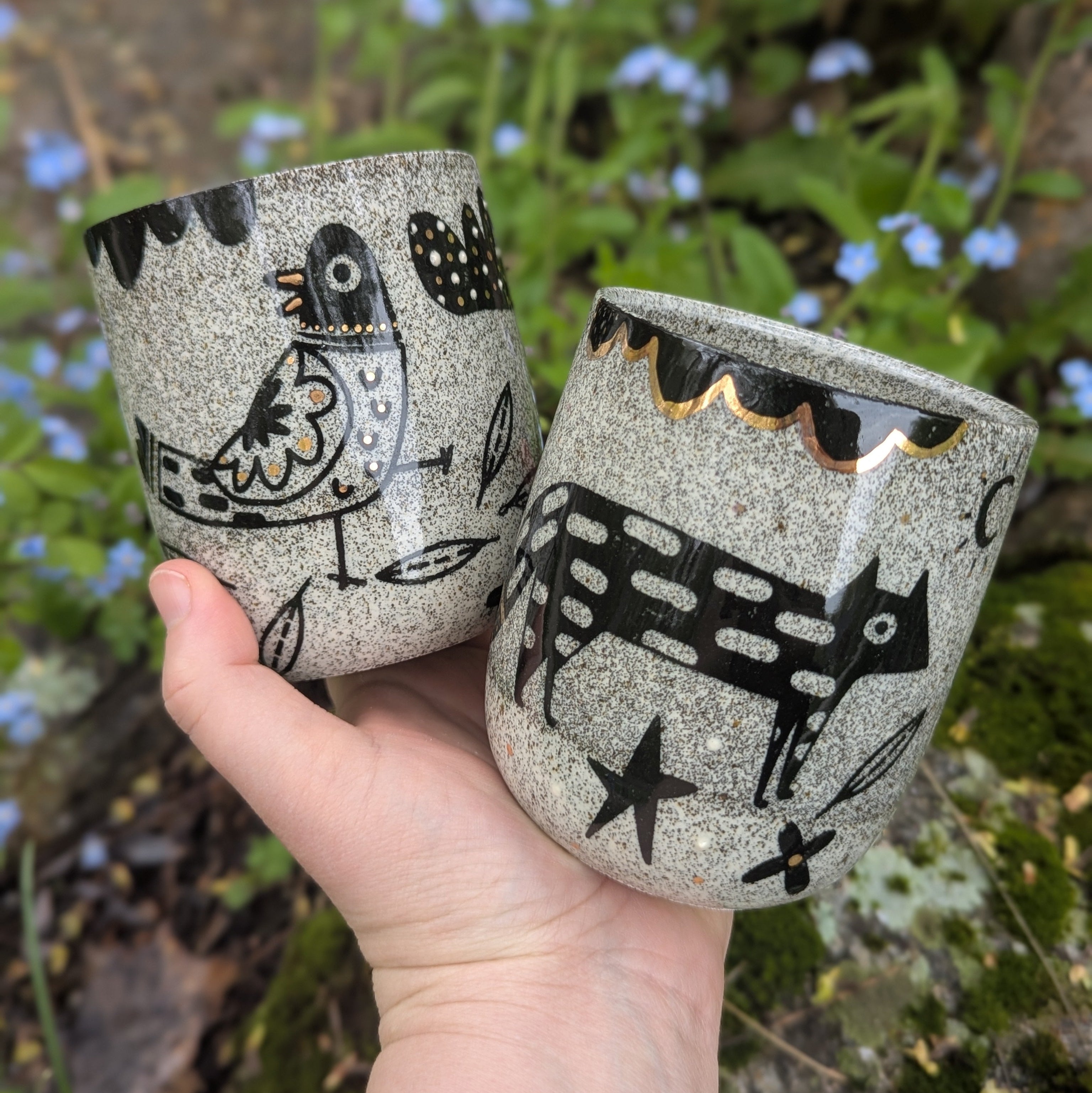 Folk Fox & Pigeon Cup Set